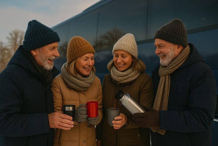 Herzlich willkommen: Glühwein-Stopp während der Anreise